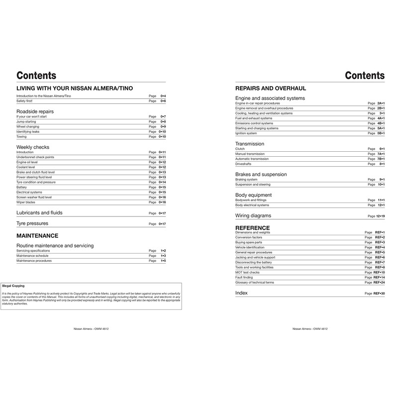 Nissan Almera & Tino Service and Repair Manual: 00-07