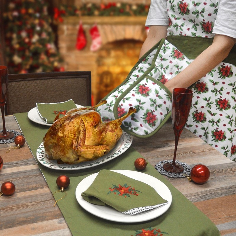 Green And Red Festive Apron Christmas Dinner Cotton With Pockets