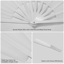 Folding Hand Fans for Line Dancing, Large Clacking Hand Fan Foldable for Dancing, Big Clapping Line Dance Fans, Perfect for Women Dance Performances, Weddings, Parties, Cosplay, Festivals White-4PCS