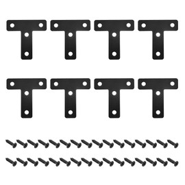 sourcing map T Shape Bracket, 50x50x1mm Carbon Steel Mending Plates for Joint Fastener with Mounting Screws Black 16Pcs