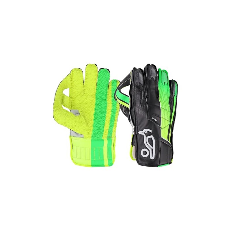 Kookaburra LC 1.0 Wicket Keeping Gloves, Size Adult, Black/Green/Yellow