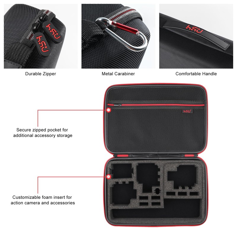 HSU Protective Carry Case (Large) Sponge Interior Compatible with GoPro