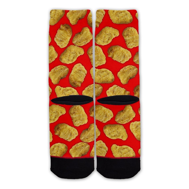 Función: calcetines divertidos de comida, Patrón de pepitas de pollo,