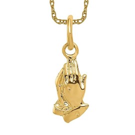IceCarats 14K Solid Yellow Gold Jesus Christ Praying Hands Lord Serenity Prayer Necklace Religious Chain Pendant Christian Faith Charm 18mm x 9mm Only