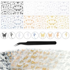 12 Sheets Laser Butterfly Nail Stickers 3D Moon Cross Nail Decals Self Adhesive Pegatinas Uñas Nail Supplies White Silver Gold Star Stickers Nail Accessories for Women Girls DIY Nail Art Design
