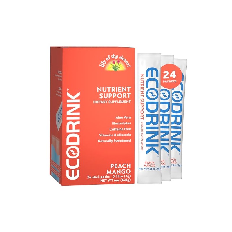 Lily of the Desert EcoDrink Nutrient Support Hydration Packets, Peach