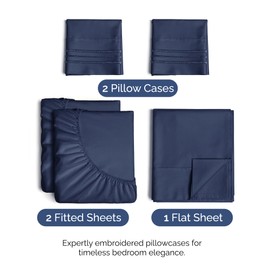 Split King Size 5 Piece Sheet Set - Comfy Breathable & Cooling Bed Sheets Set - Hotel Luxury Bedding for Women, Men, Kids, Teens, Boys & Girls - Deep Pockets, Soft, Wrinkle Free - Oeko-Tex - Navy Blue
