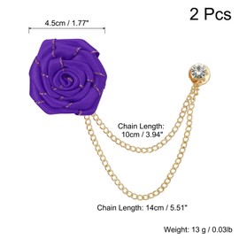 MECCANIXITY Bridegroom Brooches Rose Flower Size 1.77 inch Cloth Alloy Lapel Pin with Tassel Chain/Suit Stud/Gold Trim for Wedding Men' Suit Accessories 2 Count Deep Purple