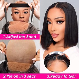 Bob Wig Human Hair 4x4 Hd Lace Closure Wigs Human Hair Straight Bob Wigs for Black Women Transparent Lace Wig 12 Inch