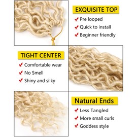 14 Inch Blonde Crochet Hair Goddess Locs 7 Packs Bohemian Locs Crochet Hair with Curly Ends Pre Looped Soft Faux Locs Crochet Hair for Black Women River Locs Crohet Braids(14 Inch,613)