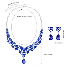 Hicarer Bridal Teardrop Cluster Crystal Jewelry Set for Women Necklace Earrings Wedding (Royal Blue)