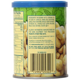 Mauna Loa Premium Hawaiian Roasted Macadamia Nuts, Maui Onion Garlic Flavor, 4.5 Oz Can (Pack of 12)