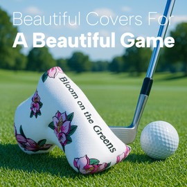 Golf Putter Cover Blade Putter Headcover Azalea Embroidery Golf Club Covers Leather Golf Blade Putter Cover with Magnetic Fit Most Brand (White)