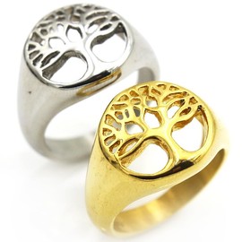 Stainless Steel Tree Signet Style Wedding Statement Anniversary Statement Cocktail Party Ring (Steel color, 8)