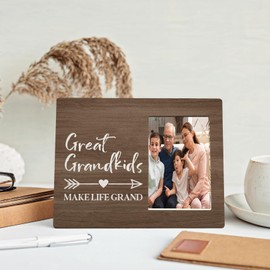 MAQIKA Great Grandkids Photo Frame, Great Grandparents Picture Frames, Grandchildren Grandkids Gifts for Christmas, Great Grandkids Make Life Grand Wood Photo Frame for 4x6 Photos(Brown)