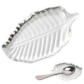 Silvery Spoon Rest for Kitchen Counter 6.7inch Silvery Leaf Spoon Rest for Stove Top Stainless Steel Kitchen Spoon Rack Coffee Spoon Rest (Silvery)