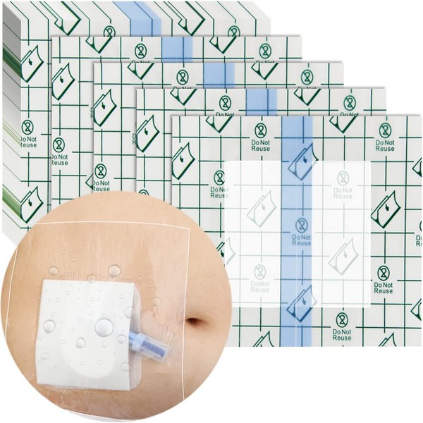 Waterproof Shower Cover Shields, Non-Stick Center Pad, Peritoneal Dialysis Chest Port PD Belt Catheter Peg Tube Shower Protector Film Supplies Picc Line Bandages Accessories Women Men 8"x8" Pack of 25