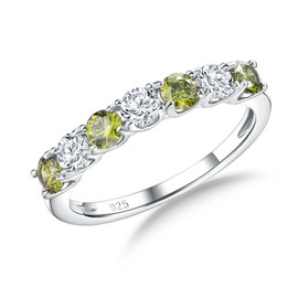 RANDES August Birthstone Rings for Women 925 Sterling Silver Peridot Cubic Zirconia Eternity Band Anniversary Rings Size 8