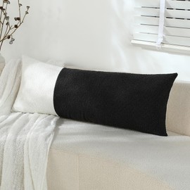 Qanatmz White and Black Luxury Decorative Throw Pillow Covers Patchwork Textured Boucle Long Lumbar Couch Pillowcase for Home Living Room Decor Cushion Cases, 1 Pack, 14 x 36 Inches