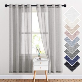 NICETOWN Linen Textured Semi Sheer Curtains 72 inches Length, Eyelet Top Bedroom Window Privacy Translucent Light Filtering Flax Sheer Drapes for Guest Room, 52 inches Wide, 2 Panels, Grey