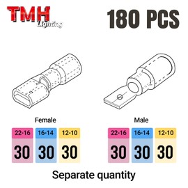 TMH 180 PCS Heat Shrink Spade Connectors AWG 22-10 Electrical Wire Connectors - Female and Male Spade Terminals for Watercraft, Electronics, Automotive Crimp Connectors