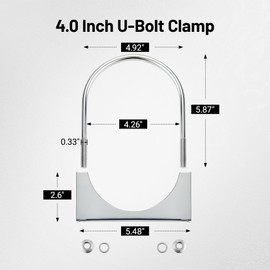 EVIL ENERGY 4" Heavy Duty U Bolt Exhaust Clamp, 4 Inch Stainless Steel U Muffler Clamps, Saddle Style, 2PCS