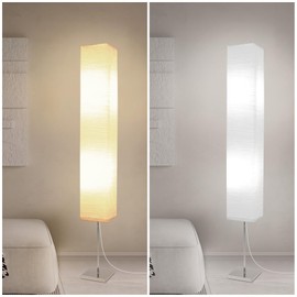 HonoDing CX00015 59'' Tall Paper Floor Lamp,Japanese Style Paper Lamp with White Paper Shade and Chrome Base, On/Off Foot Switch - Ideal as Paper Floor Lamps for Living Room, Bedroom Decor (1-PK)