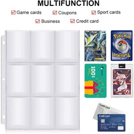 540 Pockets Baseball Card Sleeves, FOME Double Side 9-Pocket Trading Card Sleeve Page Protector 3 Holes Game Card Sleeves Fit 3 Ring Binder for Trading Baseball Game Business Cards 30 Pages