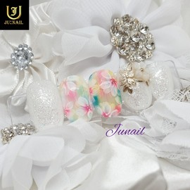 Flowering Spring Handmade Nail Tips - Short C Curve Coffin / 꽃피는봄 수제네일팁 - 숏C커브코핀