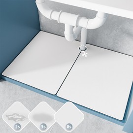 VERIFOST Under Sink Mat for Kitchen, 2 Piece Super Absorbent Undersink Mats for Bottom of Kitchen Sink, 34" X 22" Cuttable Under Sink Liner, Quick-Dry Under Bathroom Sink Mat, White