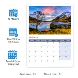 British Landscape 2025 Calendar UK A4 month to view calendar 2025 12 Months 2025 wall calendar Papa Prints