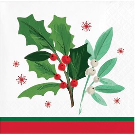 2-Ply Holly and Mistletoe Christmas Beverage Napkins - 5" - Club Pack of 192