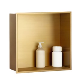 SaniteModar Shower Niche, Stainless Steel Shower Niche 12" X 12" No Tile Needed,Recessed Niche Shower for Bathroom Storage, Brushed Gold