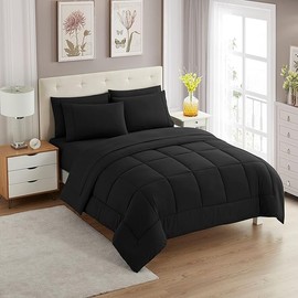 RV Short Queen Comforter Set for RV Camper - Comforter Set with Fitted & Flat Sheet, 4 Pillowcases - Tailored for RV Short Queen Beds - Cozy Essentials for Your RV Bedroom, RV Short Queen, Black