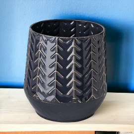 HomeRoots 7" Navy Organically Embossed Chevron Metal Vase