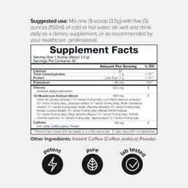 Toniiq Low-Caffeine Mushroom Coffee - Ultra High Potency 10:1 Concentrated Extract - Colombian Sourced Beans with 10 Mushroom Blend, Lion's Mane & Cordyceps - Functional Coffee Alternative