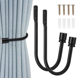 XxinXrong2 Pcs Curtain Drapery Holdbacks, Curtain Tie Backs, Curtain Tieback Hooks, Wall Mounted Window Curtain Holder Hooks, Drapery Holdbacks for Fixed Curtain or Hanging Items black