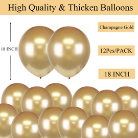 12 Pcs 18 Inch Champagne Gold Metallic Balloons,Large Decorative Latex Balloons Big Shiny Birthday Balloons Chrome Balloons Party Balloons for Baby Shower Birthday Party Wedding Engagement Decorations