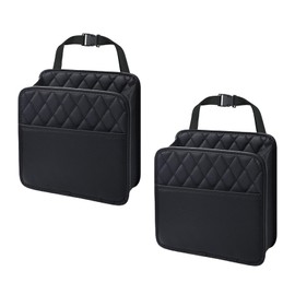 Foldable Car Seat Back Organizer, Large Capacity Hanging Car Backseat Storage Bag with Cup Holders, PU Leather Waterproof Car Trash Bag Can, Car Travel Accessories for Most Vehicles (2PCS)