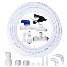 Universal Water Inlet Pipe Connection Set, for Osmosis System, Drinking Water Tap without Air Gap, 15 m 1/4 Inch Hose with Connectors, T-Pieces, Shut-Off Valve, Pipe Cutter and Mounting Accessories