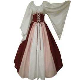 Abaowedding Women's Renaissance Medieval Costumes Dress Trumpet Sleeves Gothic Retro Gown Burgundy Small