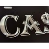 Cash $ Money Car Tag Engraved Gloss Black Silver Etched