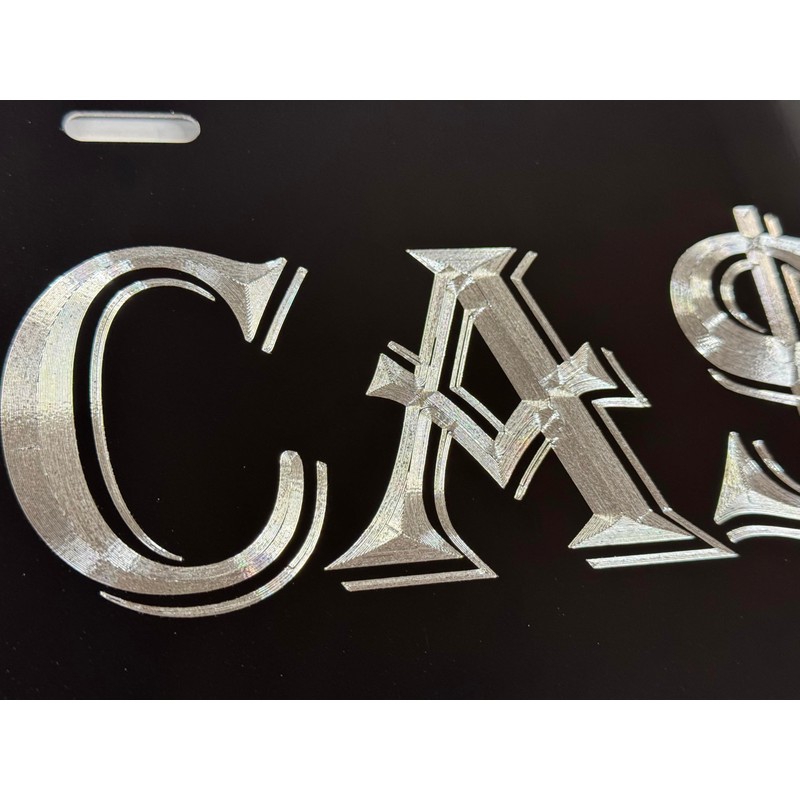 Cash $ Money Car Tag Engraved Gloss Black Silver Etched