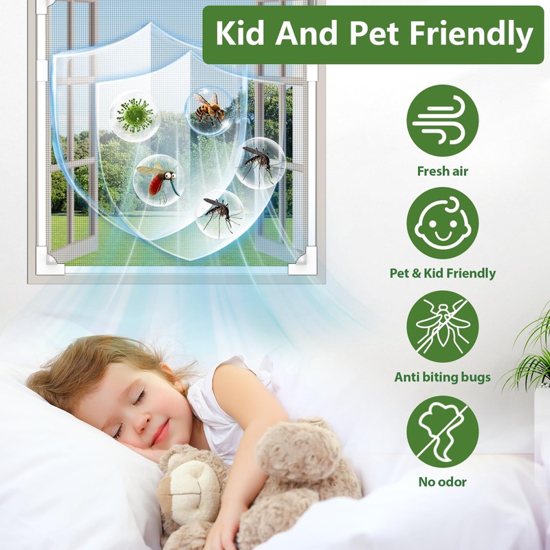 HOFUDON Window Screen Adjustable Magnetic Window Screen Replacement Max 43”