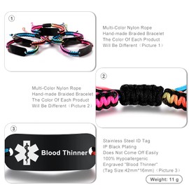 MAXZOOL Blood THINNER Sport Medical Alert Bracelet for Men Women | Adjustable Medical Bracelet for Women with Nylon Rope | Stainless Steel Identification Bracelet | Medical ID Bracelet