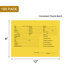 suituts 100 Pack Vehicle Deal Jackets for Dealerships, 9X12 Inch Printed Vehicle Deal Envelopes, Car Sales Deal Folders, Dealer Record Envelopes (Yellow)