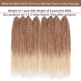 Curl Crochet Hair For Black Women 34 Inch Kinky Wave Crochet Hair 8pcs Ombre Brown Beach Curl Crochet Hair Synthetic Bohemian Crochet Braid Kinky Deep Wave Braiding Hair Extensions T27/613#