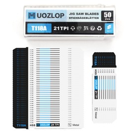 MUOZLOP 50pcsT118A Jigsaw Blades，21 TPI Jig Saw Blades with Storage Case,T-Shank jig Saw Blades for Metal Cutting (50pcsT118A)