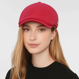 IDASHPO Cotton 6-Panel Newsboy Hat, Vintage Gatsby Ivy Cabbie Flat Cap, Beret-Style Golf Driving Hat for Men & Women.(Red)