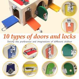 VIESMUMU Montessori Lock and Key Toy, Wooden Activity Cube for Toddlers 3 Year Old, Wooden Busy Lock Box Toy for Autism, Wooden Educational Toy for Fine Motor Skills